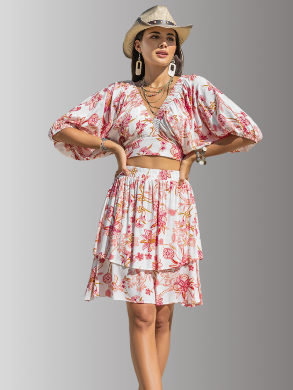 Solvivra Weekend Blossom Top and Layered Skirt Set