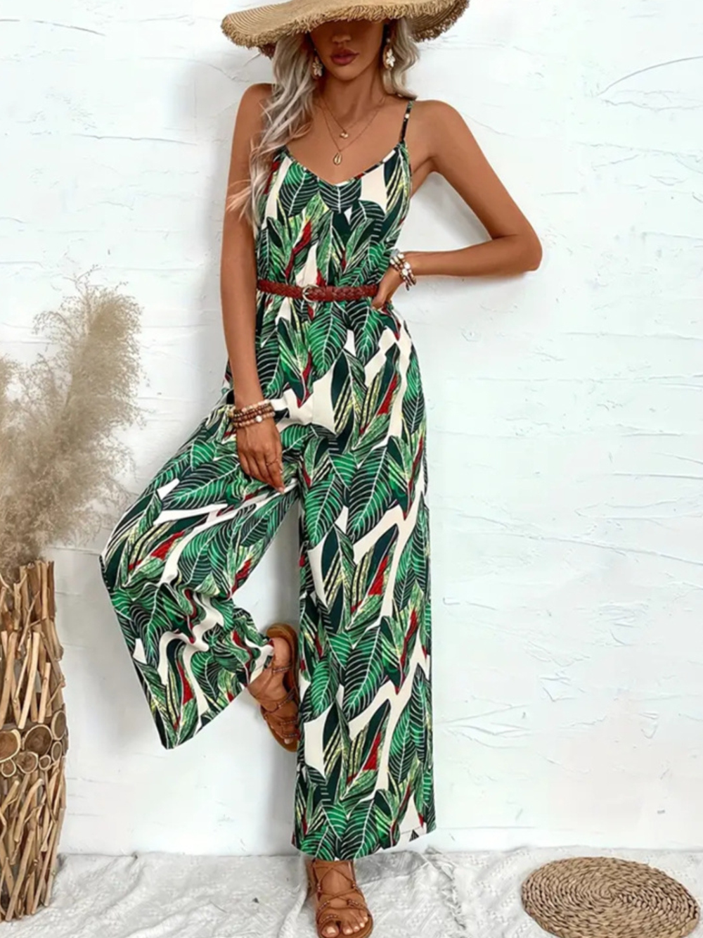 Solvivra Tropic Leaf Wide-Leg Jumpsuit
