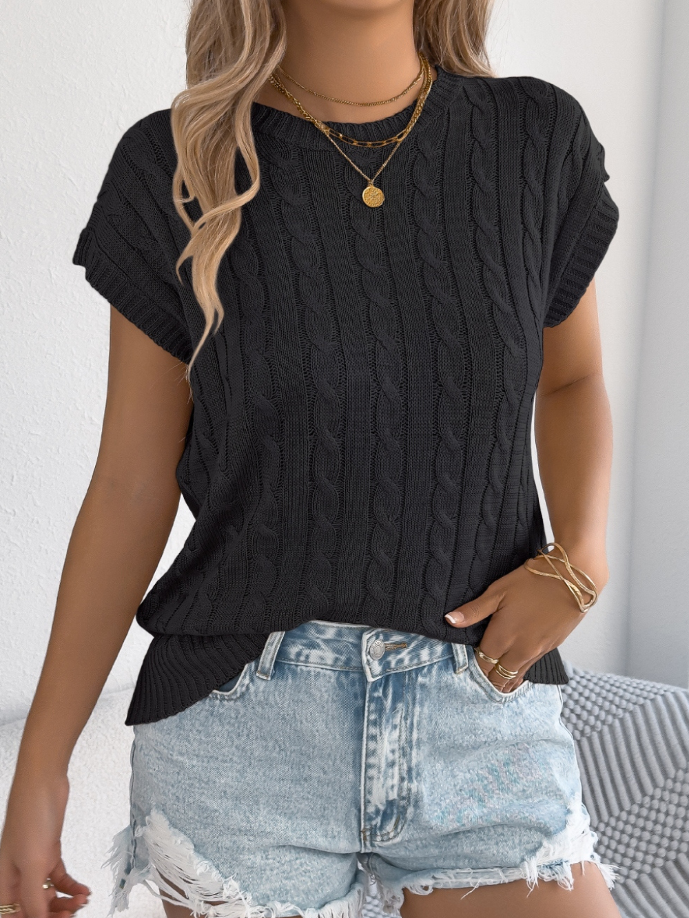 Solvivra Woven Whisper Cable-knit Top