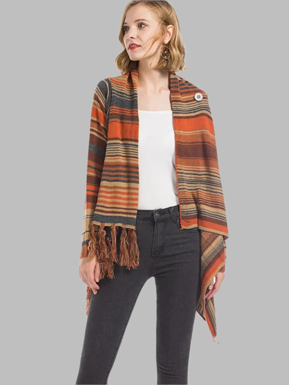 Solvivra Bold Stripes & Tassels Cardigan Wrap