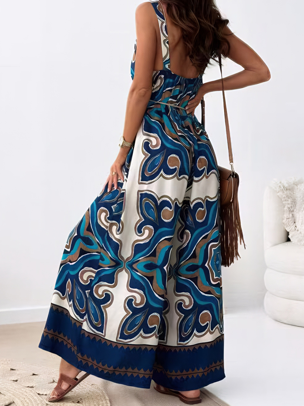 Solvivra Viva Flow Printed Belted Jumpsuit