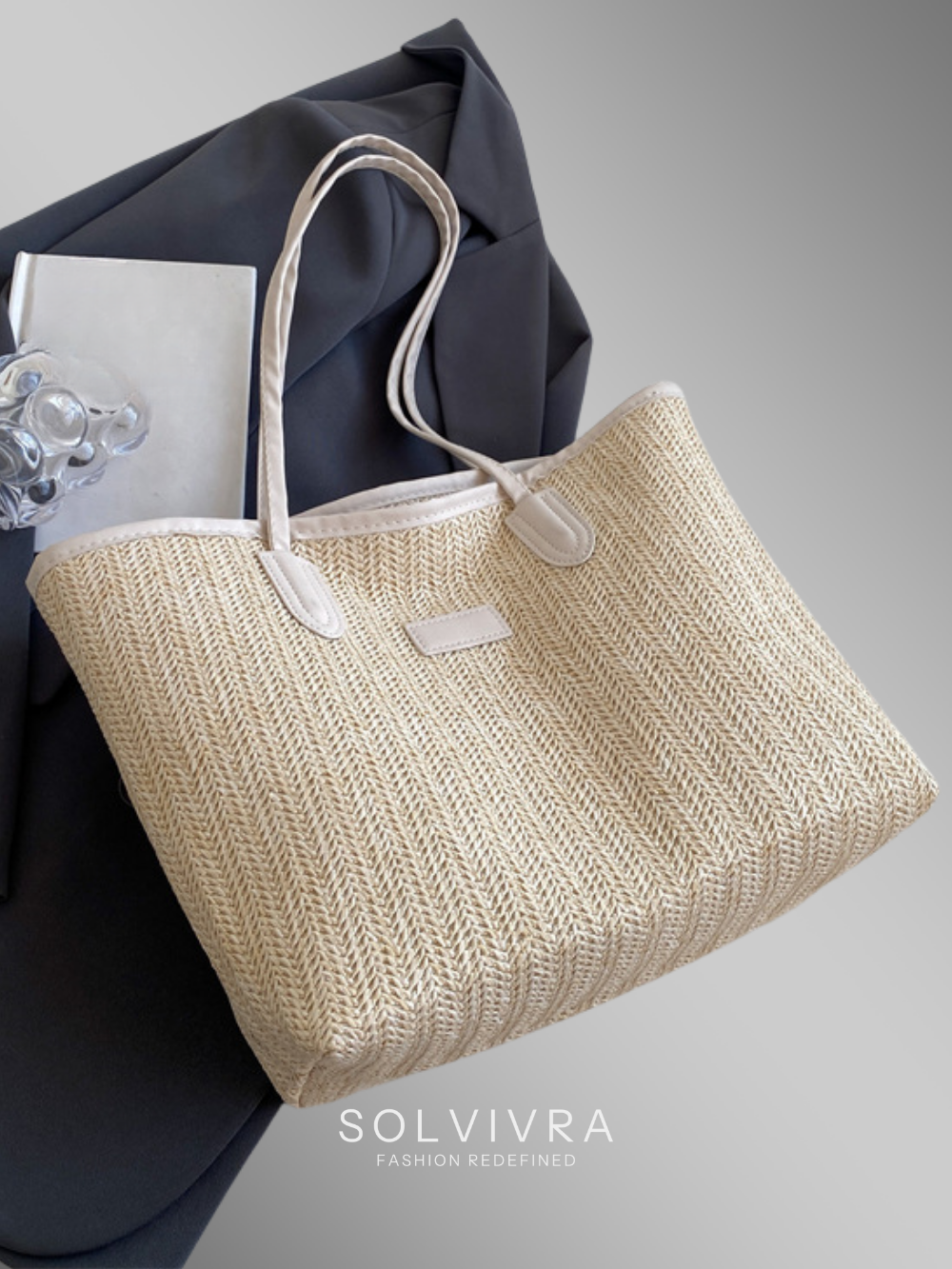 Solvivra Woven Ease Straw Shoulder Tote